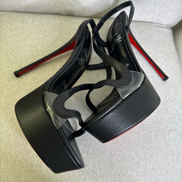 Christian Louboutin Black and Red Strappy Heels - Picture 1 of 6